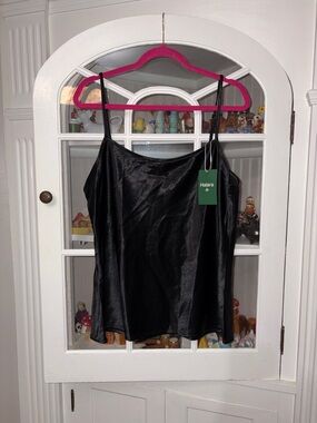 NWT HALARA Black Satin Camisole with Adjustable Spaghetti Straps